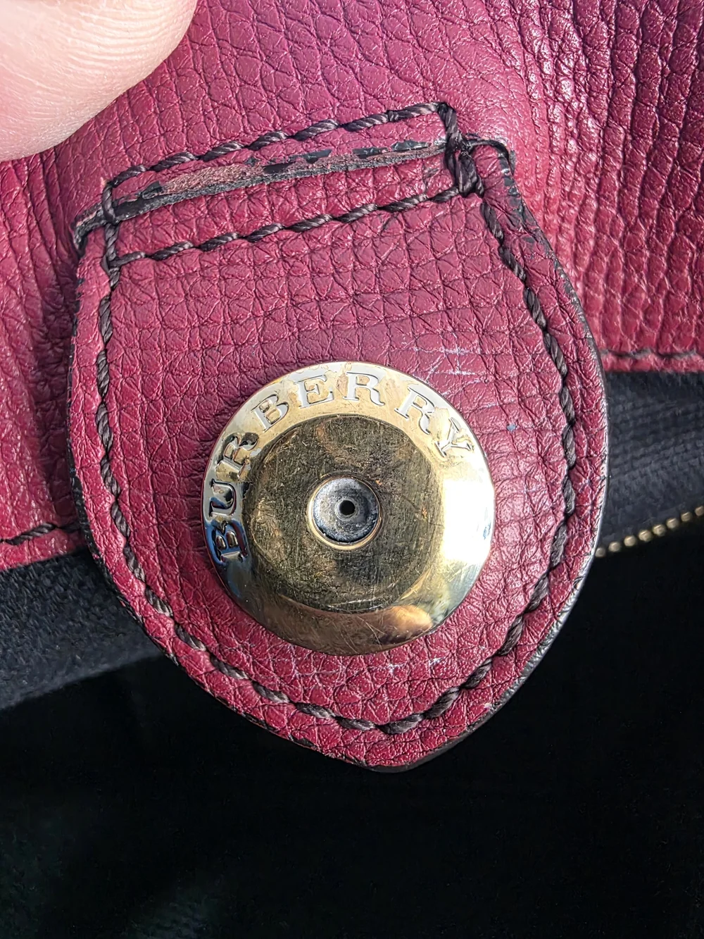 Burberry Burgundy Pebbled Leather Top-Handle Satchel - Picture 11 of 16